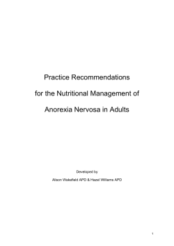 Practice Recommendations for the Nutritional Management of Anorexia Nervosa in Adults