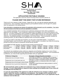 APPLICATION FOR PUBLIC HOUSING PLEASE KEEP THIS SHEET FOR FUTURE REFERENCE