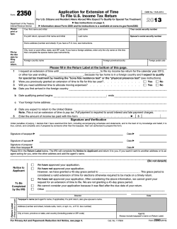 2350 2013 Application for Extension of Time To File U.S. Income Tax Return