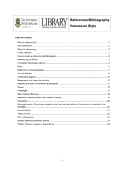 References/Bibliography Vancouver Style  Table of Contents