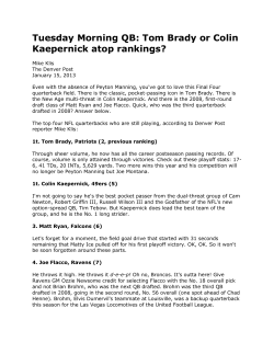 Tuesday Morning QB: Tom Brady or Colin Kaepernick atop rankings?