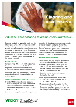 Cleaning and maintenance Advice for Hand Cleaning of Viridian SmartGlass™ Glass