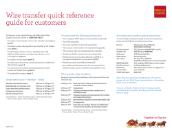 Wire transfer quick reference guide for customers Incoming wire transfer routing instructions