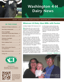 Washington 4-H Dairy News B Whatcom 4-H Dairy Alum Milks with Passion