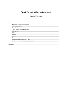   Excel: Introduction to Formulas  Table of Contents 