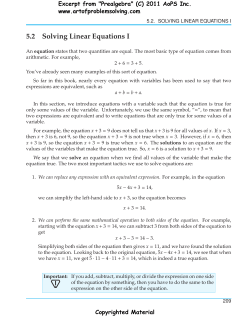 5.2 Solving Linear Equations I Excerpt from &#34;Prealgebra&#34; (C) 2011 AoPS Inc. www.artofproblemsolving.com