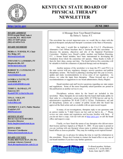 KENTUCKY STATE BOARD OF PHYSICAL THERAPY NEWSLETTER