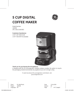 5 cup Digital coffee maker Customer Assistance 1 877 207 0923 (US)