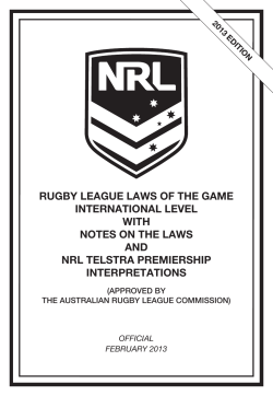 RUGBY LEAGUE LAWS OF THE GAME INTERNATIONAL LEVEL WITH NOTES ON THE LAWS