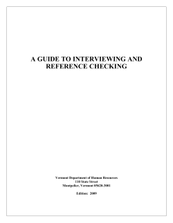 A GUIDE TO INTERVIEWING AND REFERENCE CHECKING  Vermont Department of Human Resources