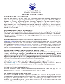 An Information Guide for Pharmacy Technicians and Pharmacy Technician Trainees