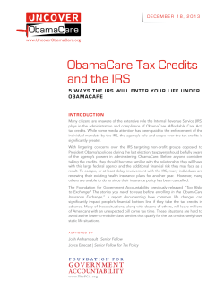 ObamaCare Tax Credits and the IRS OBAMACARE
