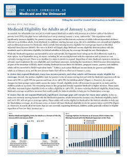 Medicaid Eligibility for Adults as of January 1, 2014