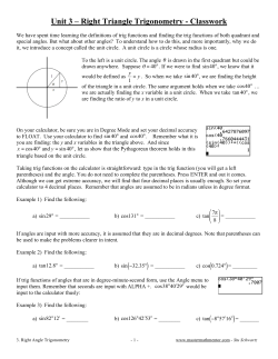 Unit 3 – Right Triangle Trigonometry - Classwork