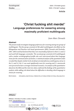 ‘Christ fucking shit merde!’ Language preferences for swearing among maximally proficient multilinguals Article