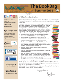 The BookBag Summer 2014 A letter from the Director... 488 Freedom Plains Rd.