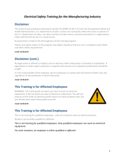 Electrical Safety Training for the Manufacturing Industry  Disclaimer 