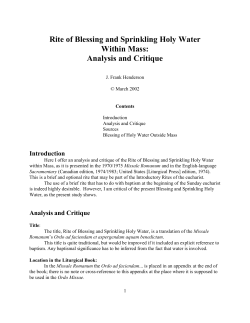 Rite of Blessing and Sprinkling Holy Water Within Mass: Analysis and Critique