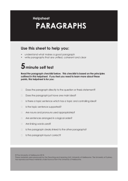 PARAGRAPHS 5 Use this sheet to help you: minute self test