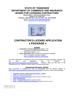 STATE OF TENNESSEE DEPARTMENT OF COMMERCE AND INSURANCE BOARD FOR LICENSING CONTRACTORS