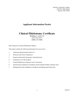 Clinical Phlebotomy Certificate Applicant Information Packet Building 2, room 122