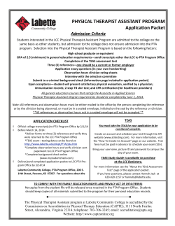   PHYSICAL THERAPIST ASSISTANT PROGRAM  Application Packet  Admission Criteria 