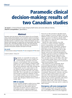 Paramedic clinical decision-making: results of two Canadian studies Abstract