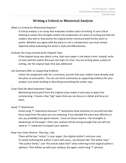 Writing a Critical or Rhetorical Analysis