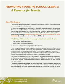 A Resource for Schools PROMOTING A POSITIVE SCHOOL CLIMATE: