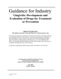 Guidance for Industry Gingivitis: Development and Evaluation of Drugs for Treatment or Prevention