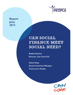 CAN SOCIAL FINANCE MEET SOCIAL NEED?