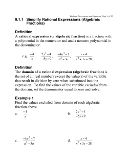 9.1.1 Simplify Rational Expressions (Algebraic Fractions) Definition rational expression