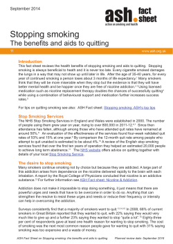 Stopping smoking The benefits and aids to quitting Introduction September 2014