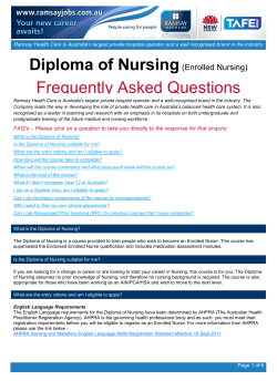 Diploma of Nursing Frequently Asked Questions  (Enrolled Nursing)