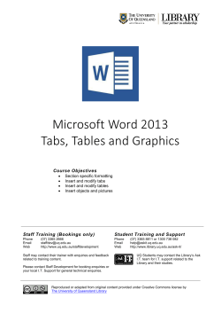 Microsoft Word 2013 Tabs, Tables and Graphics Course Objectives
