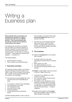 Writing a business plan Start-up Briefing