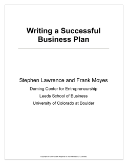 Writing a Successful Business Plan Stephen Lawrence and Frank Moyes