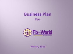 Business Plan For March, 2013