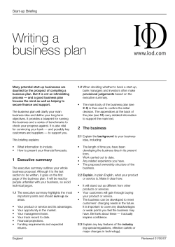Writing a business plan Start-up Briefing