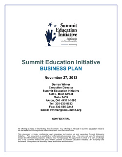 Summit Education Initiative BUSINESS PLAN  November 27, 2013
