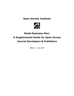 Open Society Institute Model Business Plan: A Supplemental Guide for Open Access