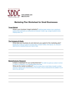 Marketing Plan Worksheet for Small Businesses Target Market
