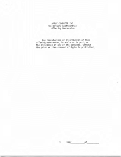 APPLE COMPUTER INC. Preliminary Confidential Offering Memorandum Any reproduction or distribution