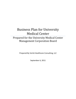 Business Plan for University Medical Center Prepared for the University Medical Center