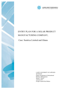 ENTRY PLAN FOR A SOLAR PRODUCT MANUFACTURING COMPANY,