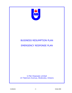 BUSINESS RESUMPTION PLAN EMERGENCY RESPONSE PLAN U-Pak Disposals Limited