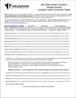 SECOND-HAND GOODS / PAWN SHOPS LICENCE APPLICATION FORM