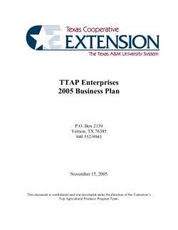 TTAP Enterprises 2005 Business Plan  P.O. Box 2159