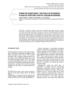 FORM OR SUBSTANCE: THE ROLE OF BUSINESS Strategic Management Journal