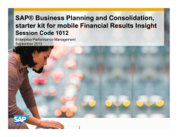 SAP® Business Planning and Consolidation, Session Code 1012 Enterprise Performance Management